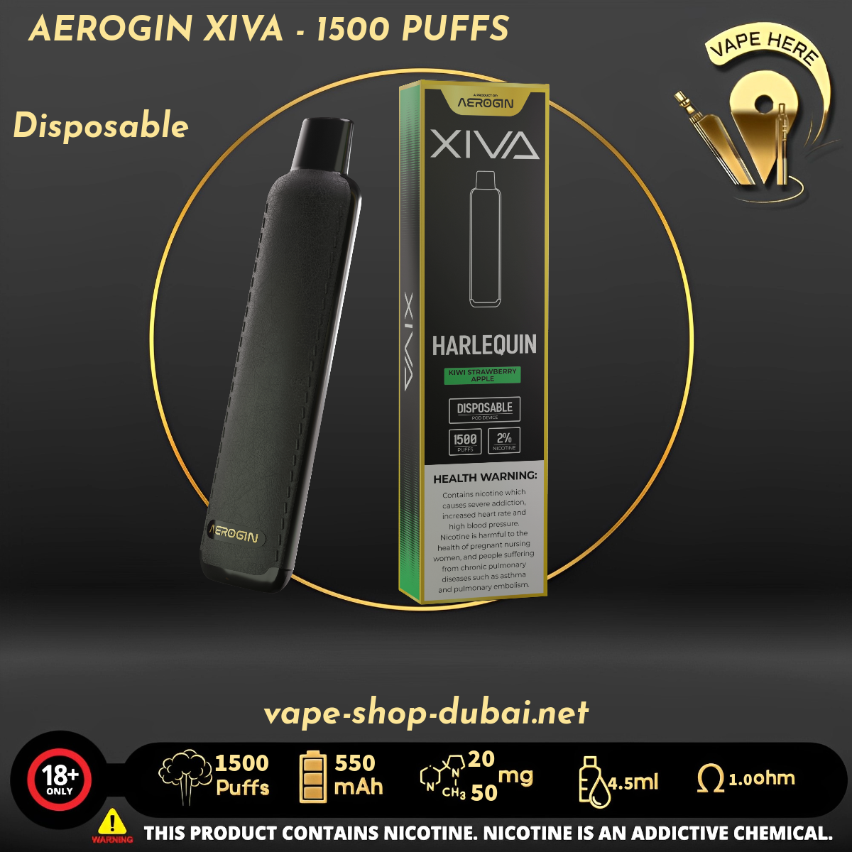 AEROGIN XIVA - 1500 PUFFS (20MG&50MG) DISPOSABLE VAPE