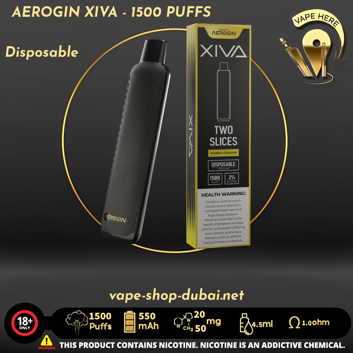 AEROGIN XIVA - 1500 PUFFS (20MG&50MG) DISPOSABLE VAPE